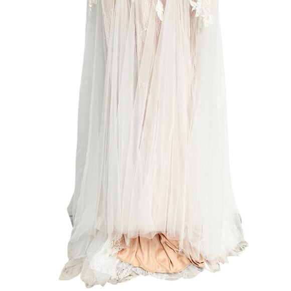 Lulus Exceptional Vow White Tulle Lace Applique Mermaid Maxi Dress size Small - Picture 6 of 11